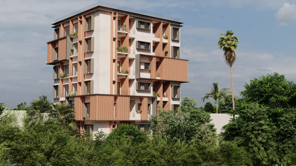 Elevation render of The Loom, a residential tower in Vadodara