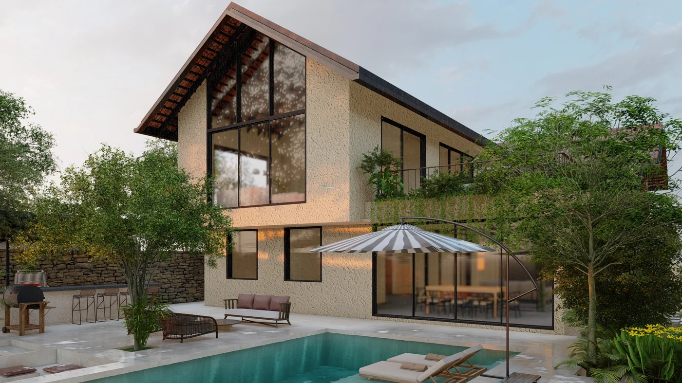 Poolside at dusk, The Grove House