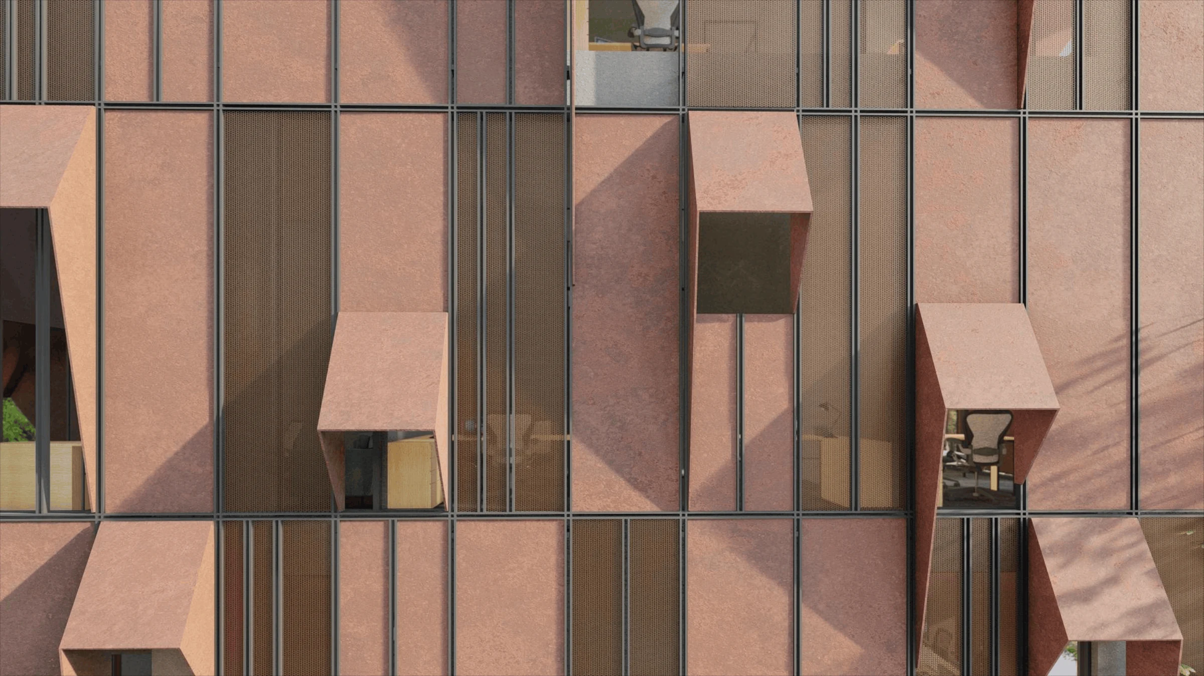 Facade detail of Regal Corporate Office showing the shading screen and window typologies