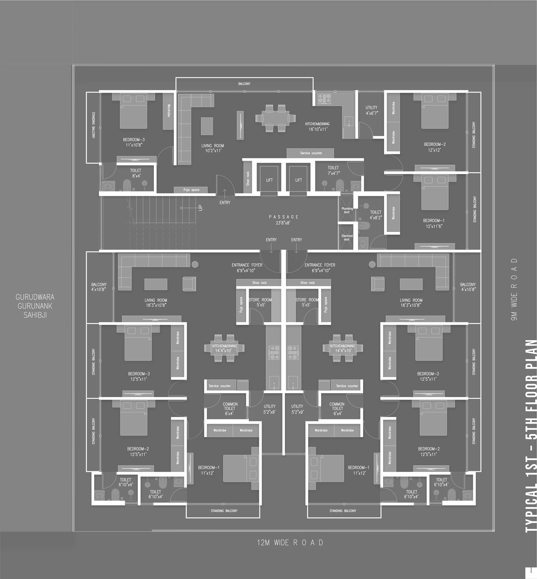 Typical 1st to 5th floor plan, The Loom